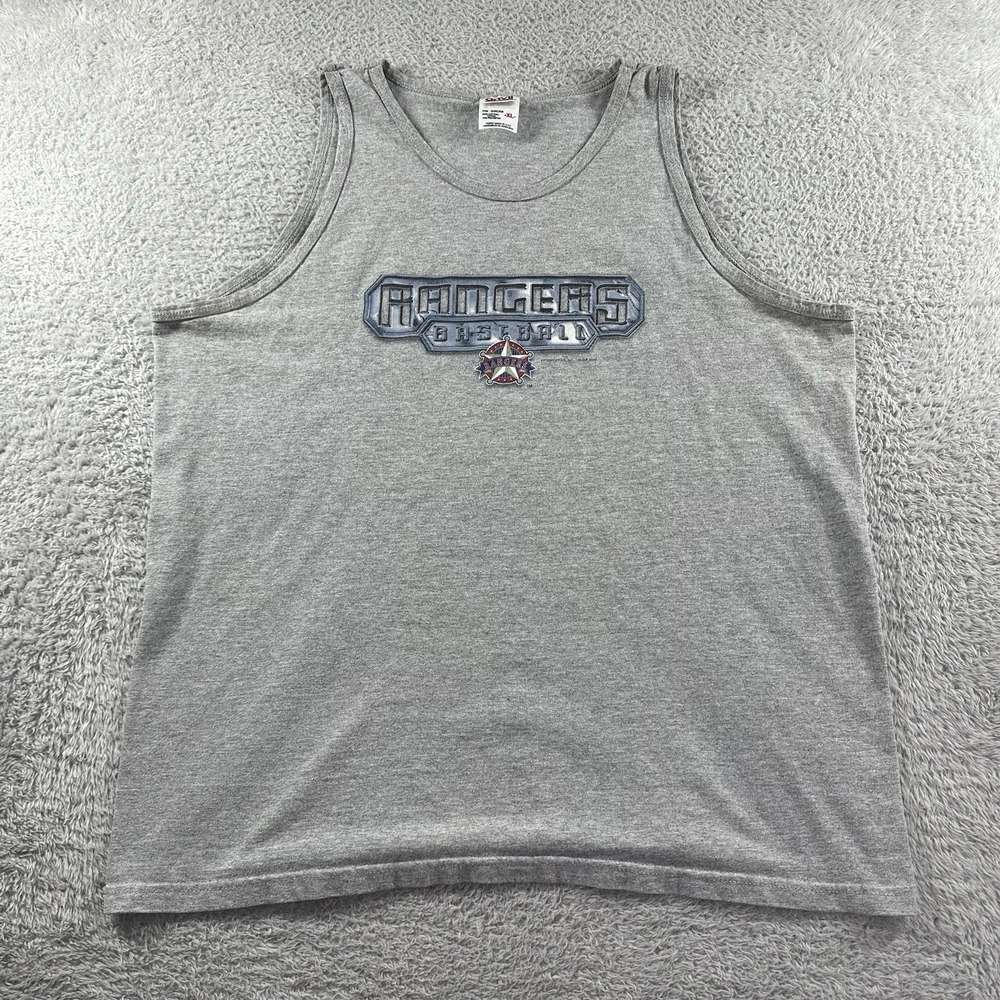VINTAGE Texas Rangers Shirt Mens Large Gray Muscle Tank Top MLB‎ Baseball